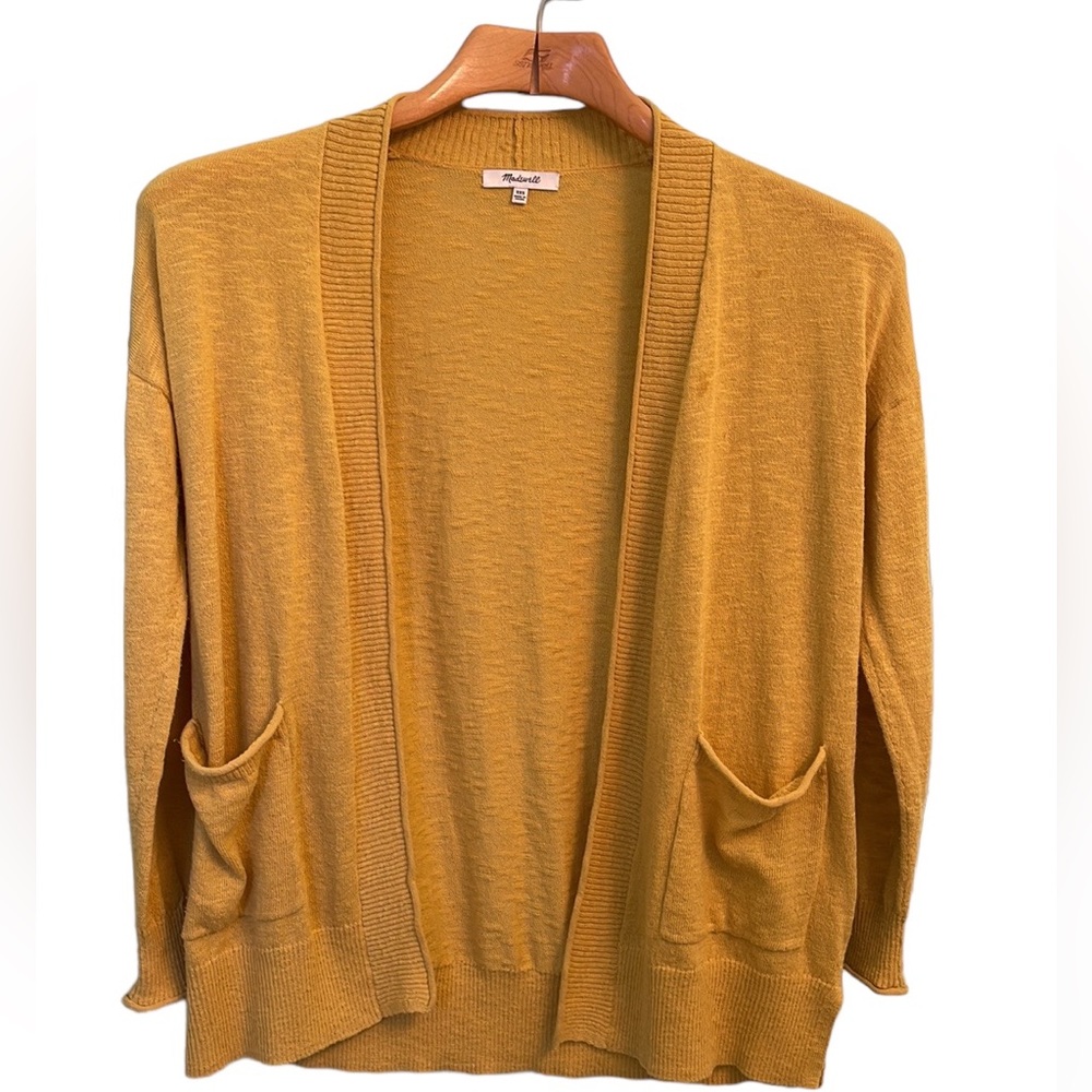Madewell Bradley Cardigan Sweater | Side Slits | Rolled Details | Mustard | XXS